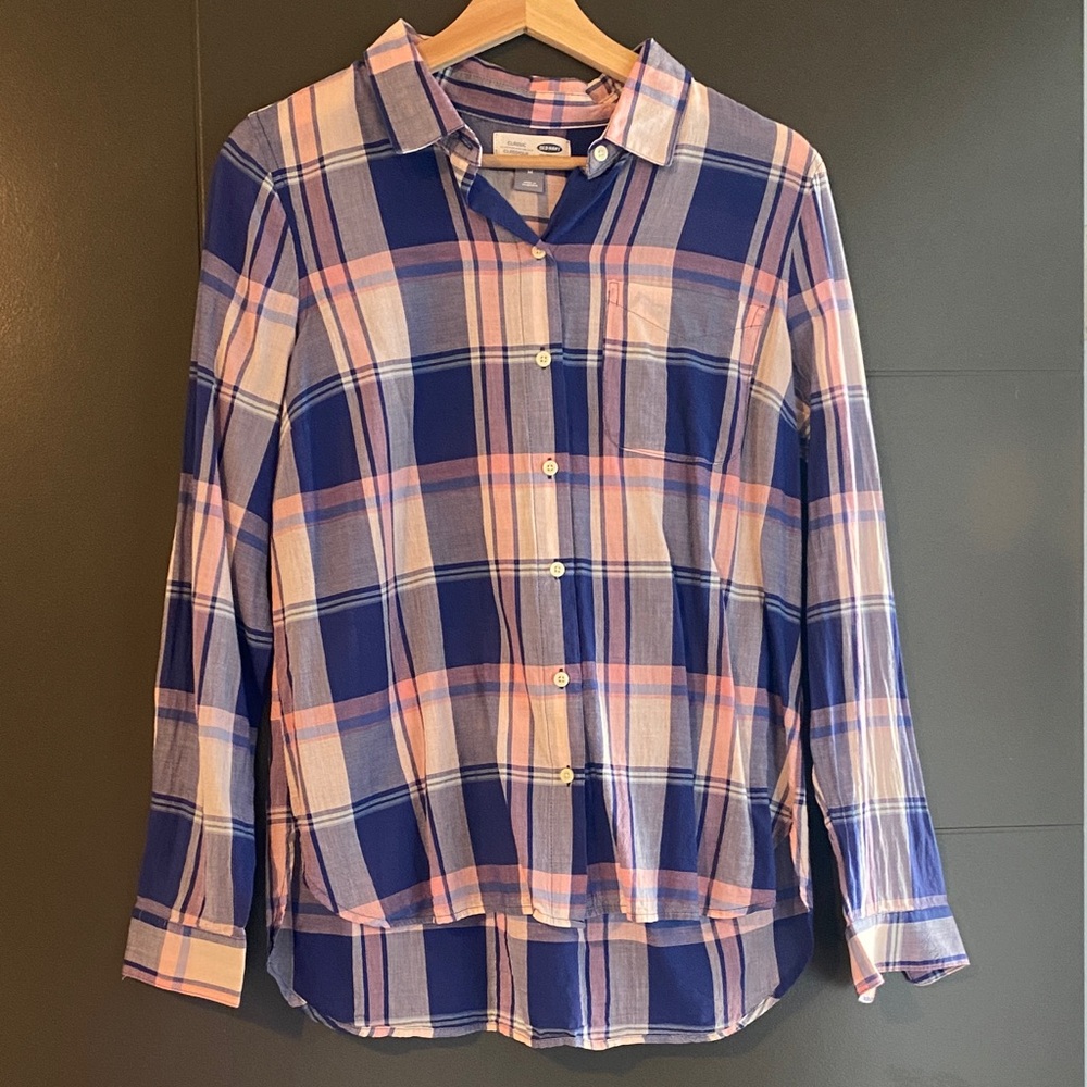 Old Navy Blue and Pink Plaid Women's Top
